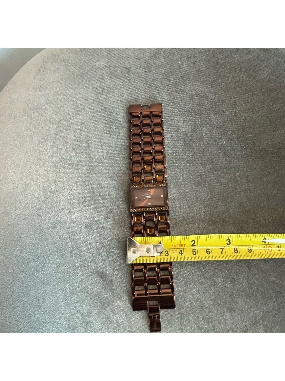 Style & Co. Bronze Amber Crystal rhinestone rectangular watch - Picture 14 of 15